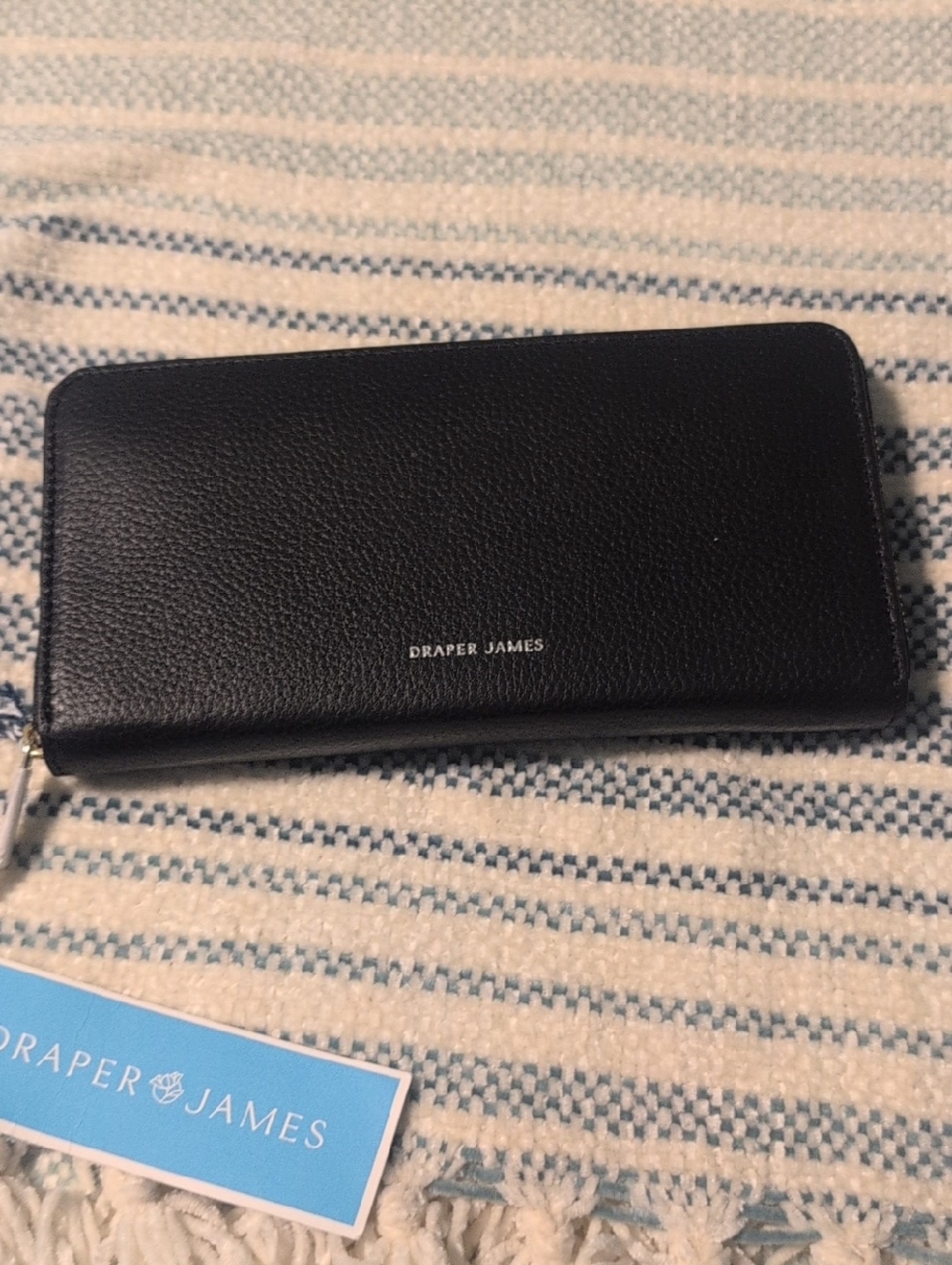Draper James Black Leather Zip-Around Wallet